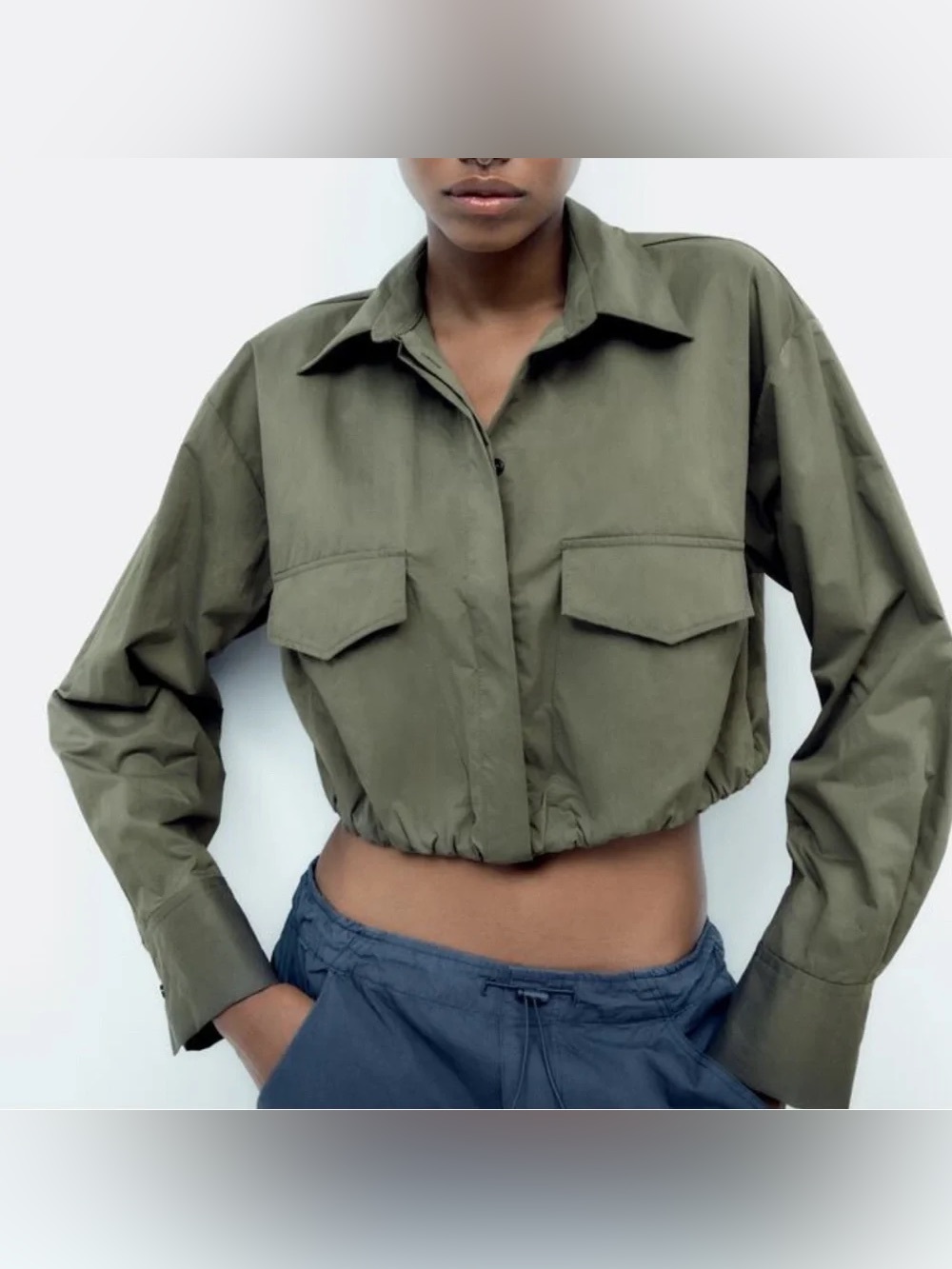 Zara Olive Green Cropped Utility Jacket M